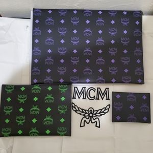 MCM Splash Visetos Leather 3 Pouch Trio Wallet Purple & Green Multicolor New